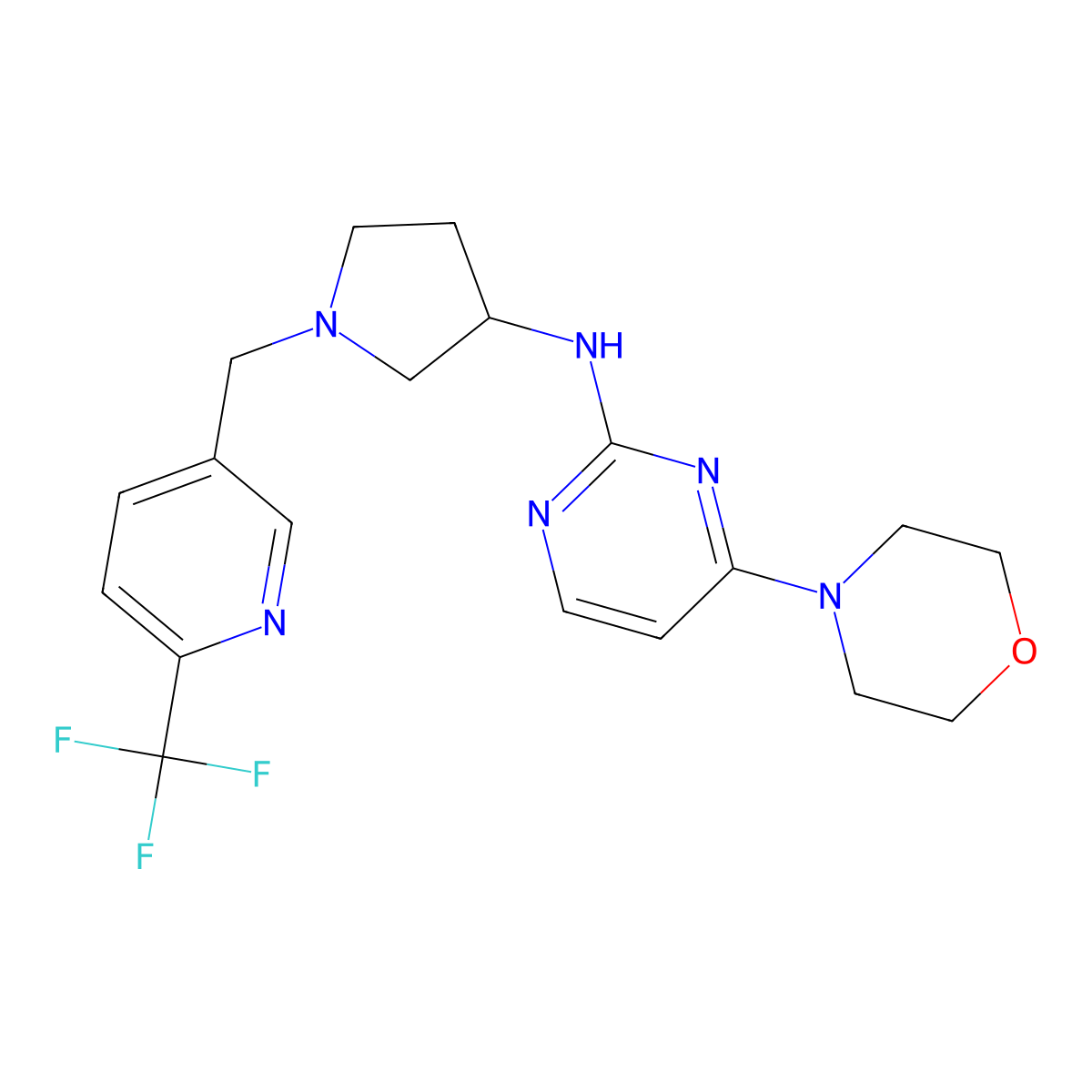 4-(morpholin-4-yl)-N-(1-{[6-(trifluoromethyl)pyridin-3-yl]methyl}pyrrolidin-3-yl)pyrimidin-2-amine molecular structure, CAS 3054606-79-7