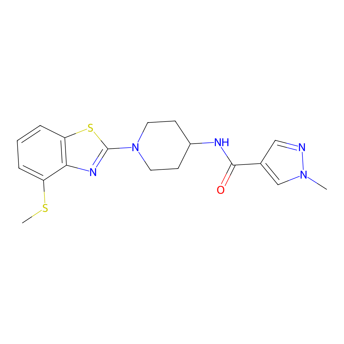 1-methyl-N-{1-[4-(methylsulfanyl)-1,3-benzothiazol-2-yl]piperidin-4-yl}-1H-pyrazole-4-carboxamide molecular structure, CAS 3054606-80-0