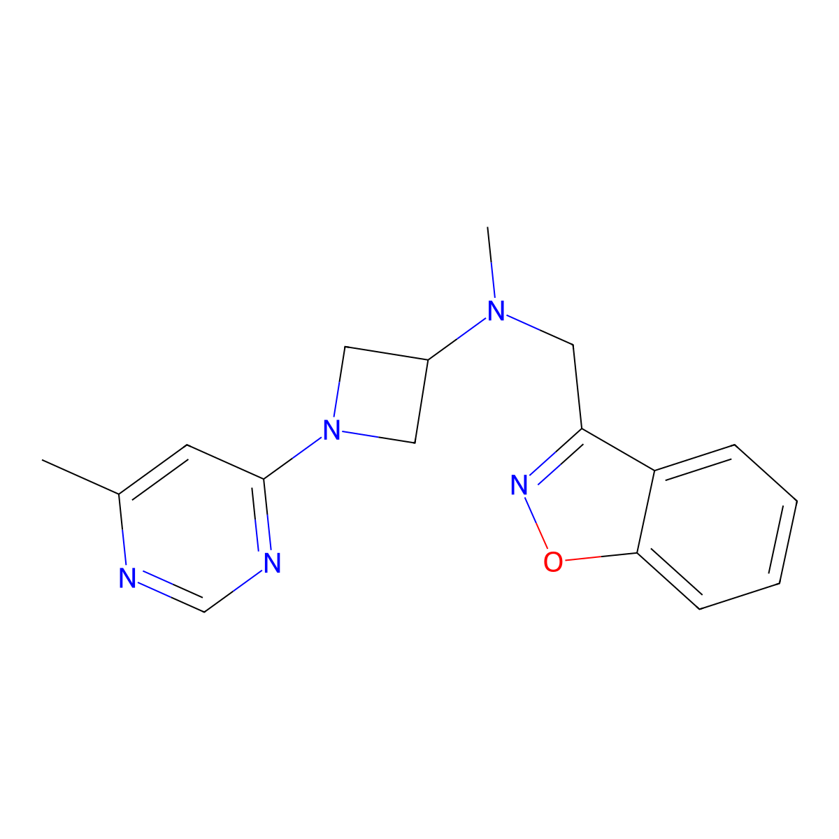 N-[(1,2-benzoxazol-3-yl)methyl]-N-methyl-1-(6-methylpyrimidin-4-yl)azetidin-3-amine molecular structure, CAS 3054606-86-6