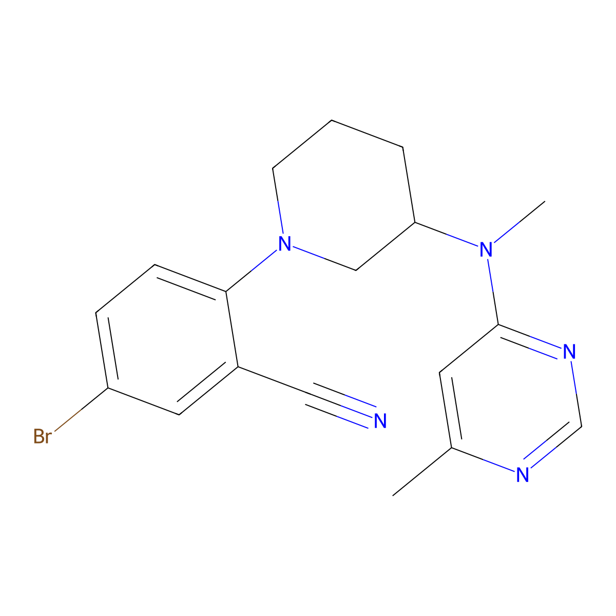 5-Bromo-2-{3-[methyl(6-methylpyrimidin-4-yl)amino]piperidin-1-yl}benzonitrile molecular structure, CAS 3054606-87-7