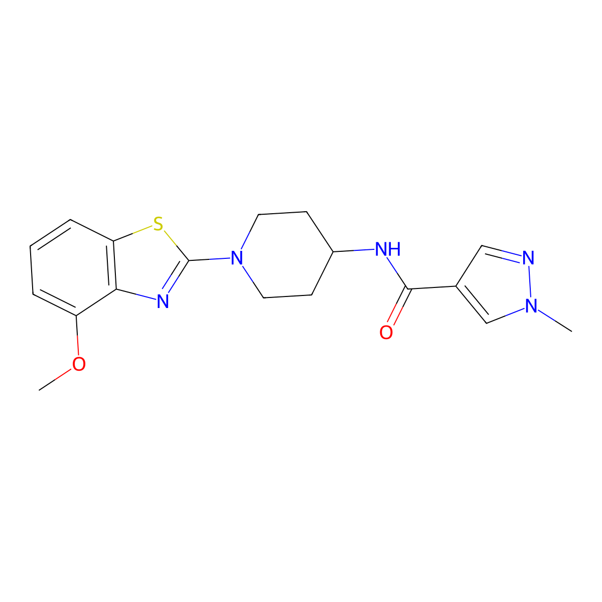 N-[1-(4-methoxy-1,3-benzothiazol-2-yl)piperidin-4-yl]-1-methyl-1H-pyrazole-4-carboxamide molecular structure, CAS 3054606-94-6
