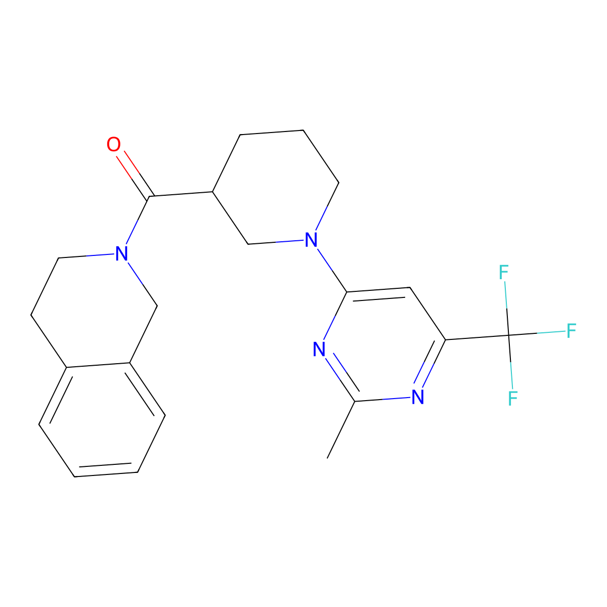 2-{1-[2-Methyl-6-(trifluoromethyl)pyrimidin-4-yl]piperidine-3-carbonyl}-1,2,3,4-tetrahydroisoquinoline molecular structure, CAS 3054607-01-8