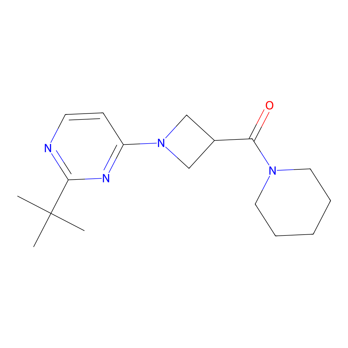 2-Tert-butyl-4-[3-(piperidine-1-carbonyl)azetidin-1-yl]pyrimidine molecular structure, CAS 3054607-05-2