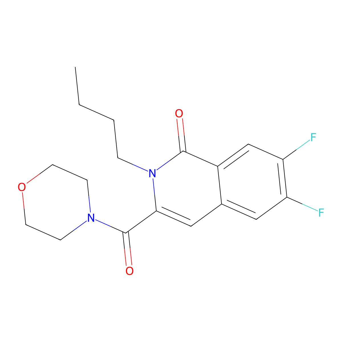 2-Butyl-6,7-difluoro-3-(morpholine-4-carbonyl)-1,2-dihydroisoquinolin-1-one molecular structure, CAS 3054607-07-4