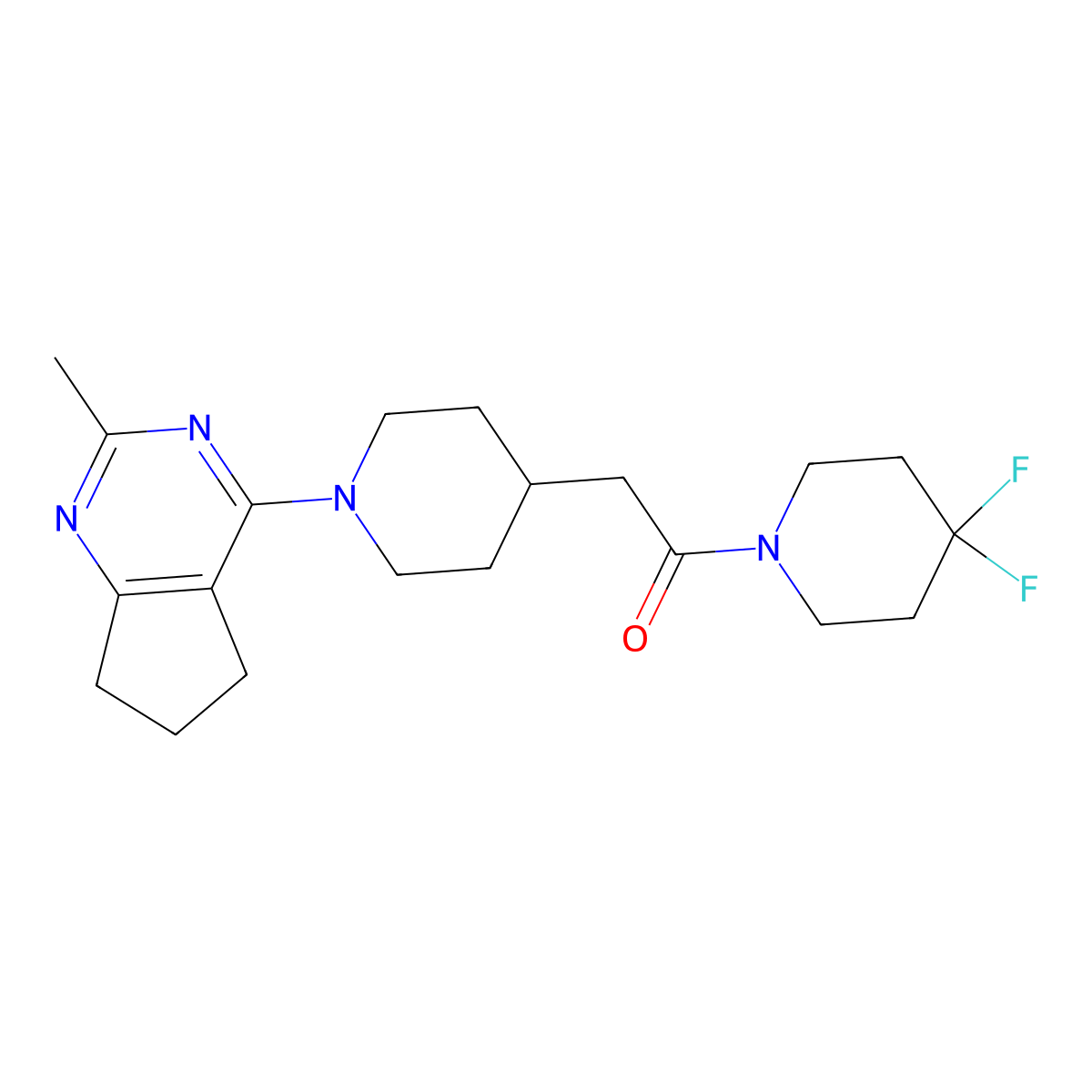 1-(4,4-difluoropiperidin-1-yl)-2-(1-{2-methyl-5H,6H,7H-cyclopenta[d]pyrimidin-4-yl}piperidin-4-yl)ethan-1-one molecular structure, CAS 3054607-10-9