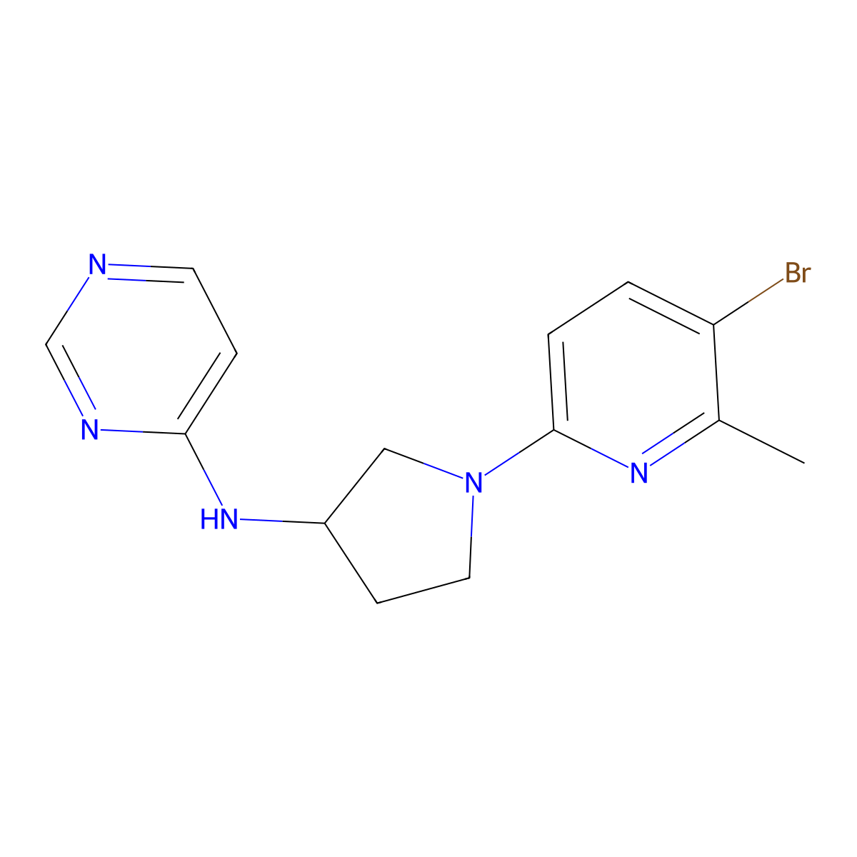 N-[1-(5-bromo-6-methylpyridin-2-yl)pyrrolidin-3-yl]pyrimidin-4-amine molecular structure, CAS 3054607-13-2