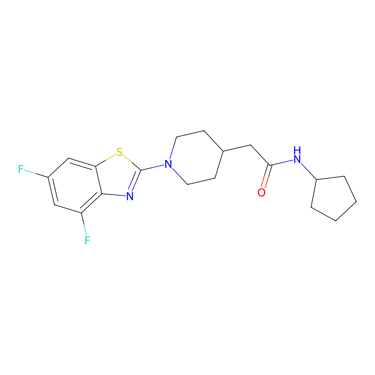 N-cyclopentyl-2-[1-(4,6-difluoro-1,3-benzothiazol-2-yl)piperidin-4-yl]acetamide molecular structure, CAS 3054607-16-5