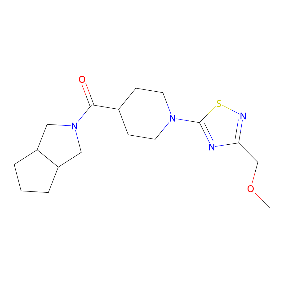 1-[3-(Methoxymethyl)-1,2,4-thiadiazol-5-yl]-4-{octahydrocyclopenta[c]pyrrole-2-carbonyl}piperidine molecular structure, CAS 3054607-17-6