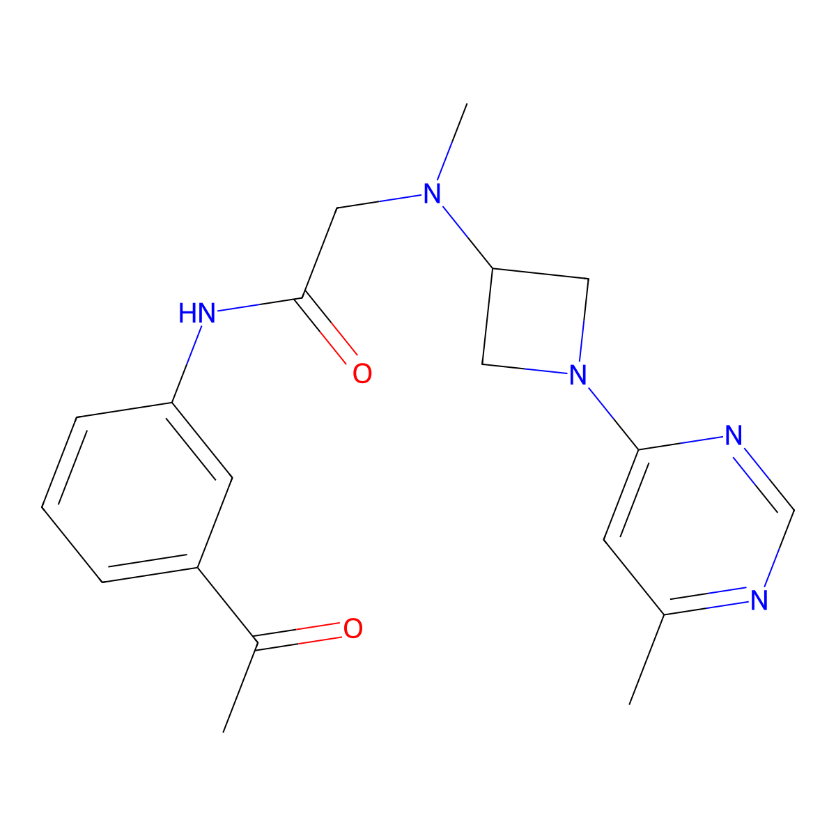 N-(3-acetylphenyl)-2-{methyl[1-(6-methylpyrimidin-4-yl)azetidin-3-yl]amino}acetamide molecular structure, CAS 3054607-19-8