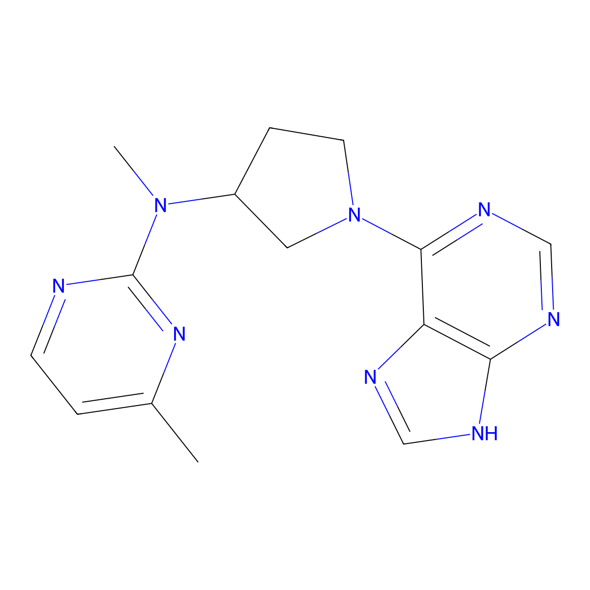 N,4-dimethyl-N-[1-(9H-purin-6-yl)pyrrolidin-3-yl]pyrimidin-2-amine molecular structure, CAS 3054607-20-1