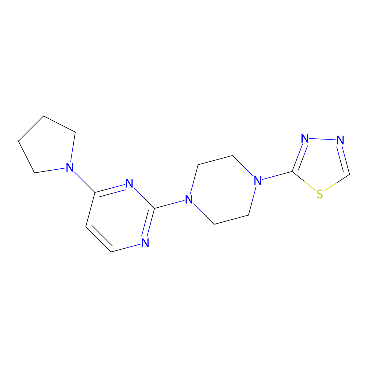 4-(Pyrrolidin-1-yl)-2-[4-(1,3,4-thiadiazol-2-yl)piperazin-1-yl]pyrimidine molecular structure, CAS 3054607-22-3