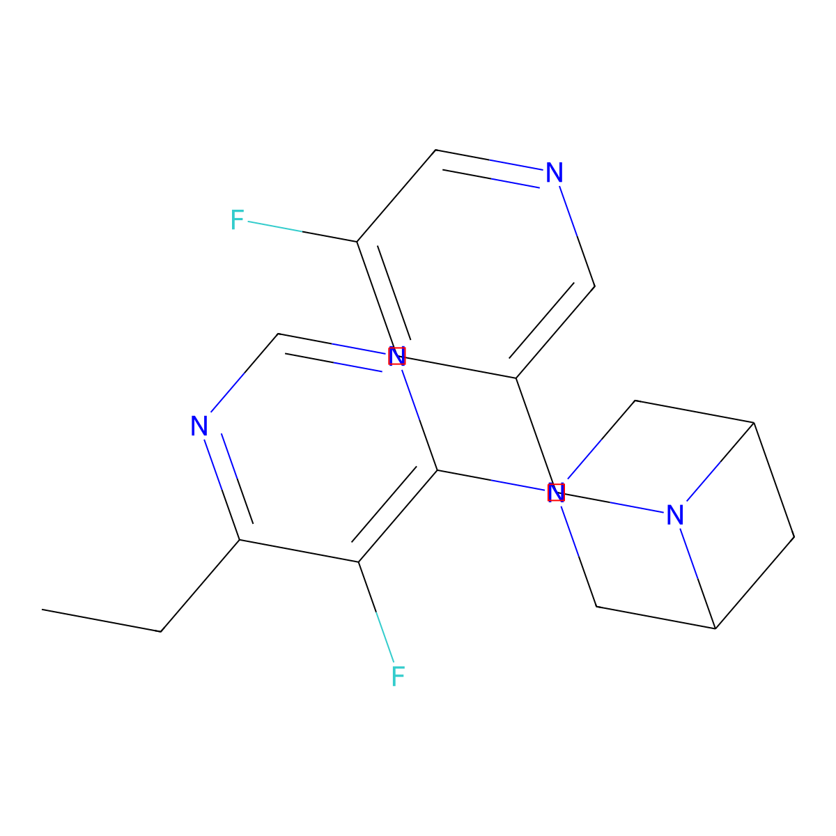 3-(6-Ethyl-5-fluoropyrimidin-4-yl)-6-[(5-fluoropyridin-3-yl)methyl]-3,6-diazabicyclo[3.1.1]heptane molecular structure, CAS 3054607-23-4