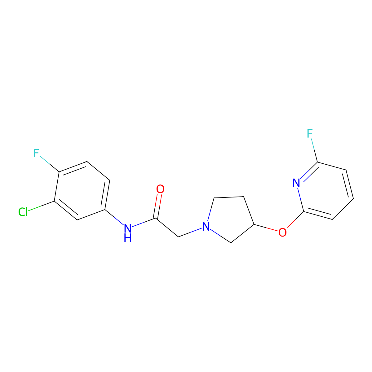 N-(3-chloro-4-fluorophenyl)-2-{3-[(6-fluoropyridin-2-yl)oxy]pyrrolidin-1-yl}acetamide molecular structure, CAS 3054607-24-5