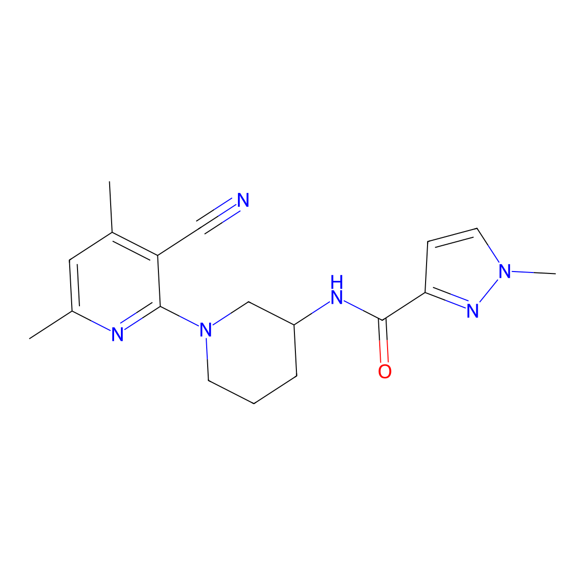 N-[1-(3-cyano-4,6-dimethylpyridin-2-yl)piperidin-3-yl]-1-methyl-1H-pyrazole-3-carboxamide molecular structure, CAS 3054607-26-7