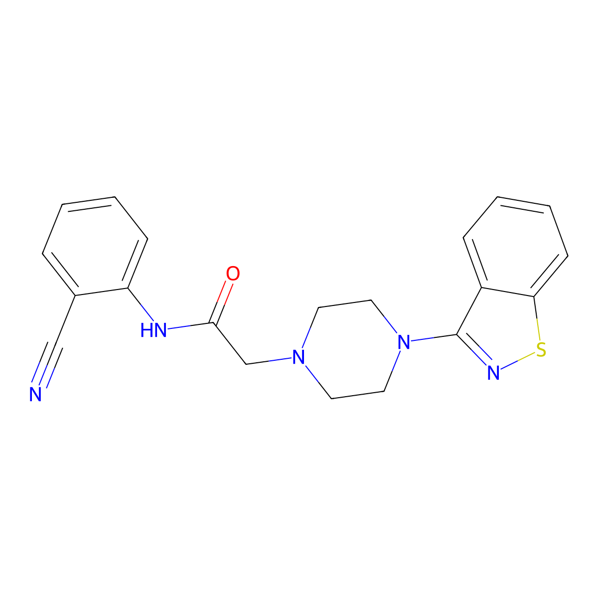 2-[4-(1,2-benzothiazol-3-yl)piperazin-1-yl]-N-(2-cyanophenyl)acetamide molecular structure, CAS 3054607-27-8