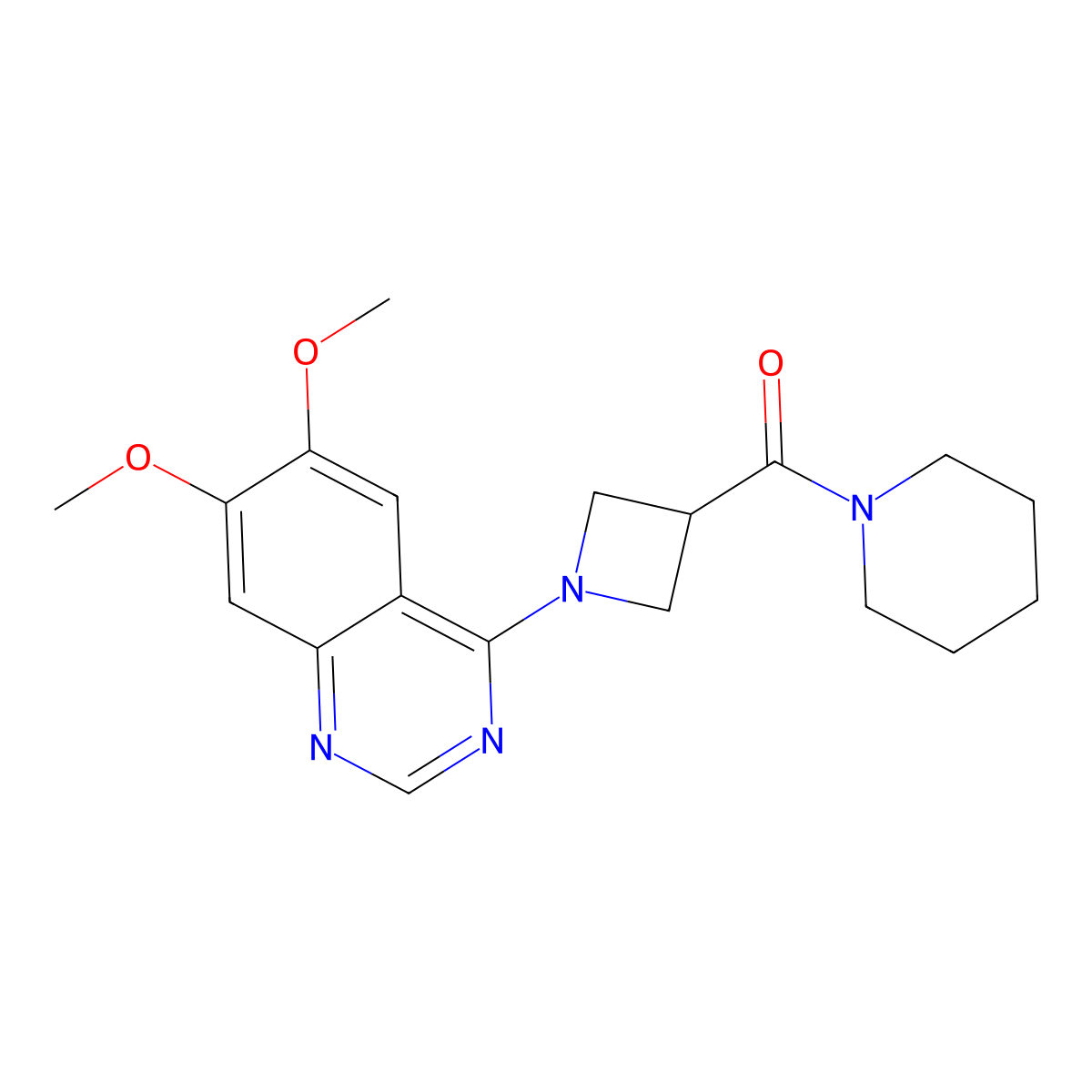 6,7-Dimethoxy-4-[3-(piperidine-1-carbonyl)azetidin-1-yl]quinazoline molecular structure, CAS 3054607-34-7