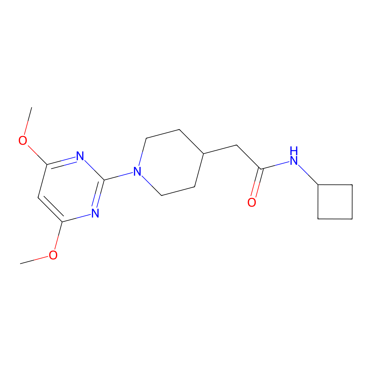 N-cyclobutyl-2-[1-(4,6-dimethoxypyrimidin-2-yl)piperidin-4-yl]acetamide molecular structure, CAS 3054607-35-8