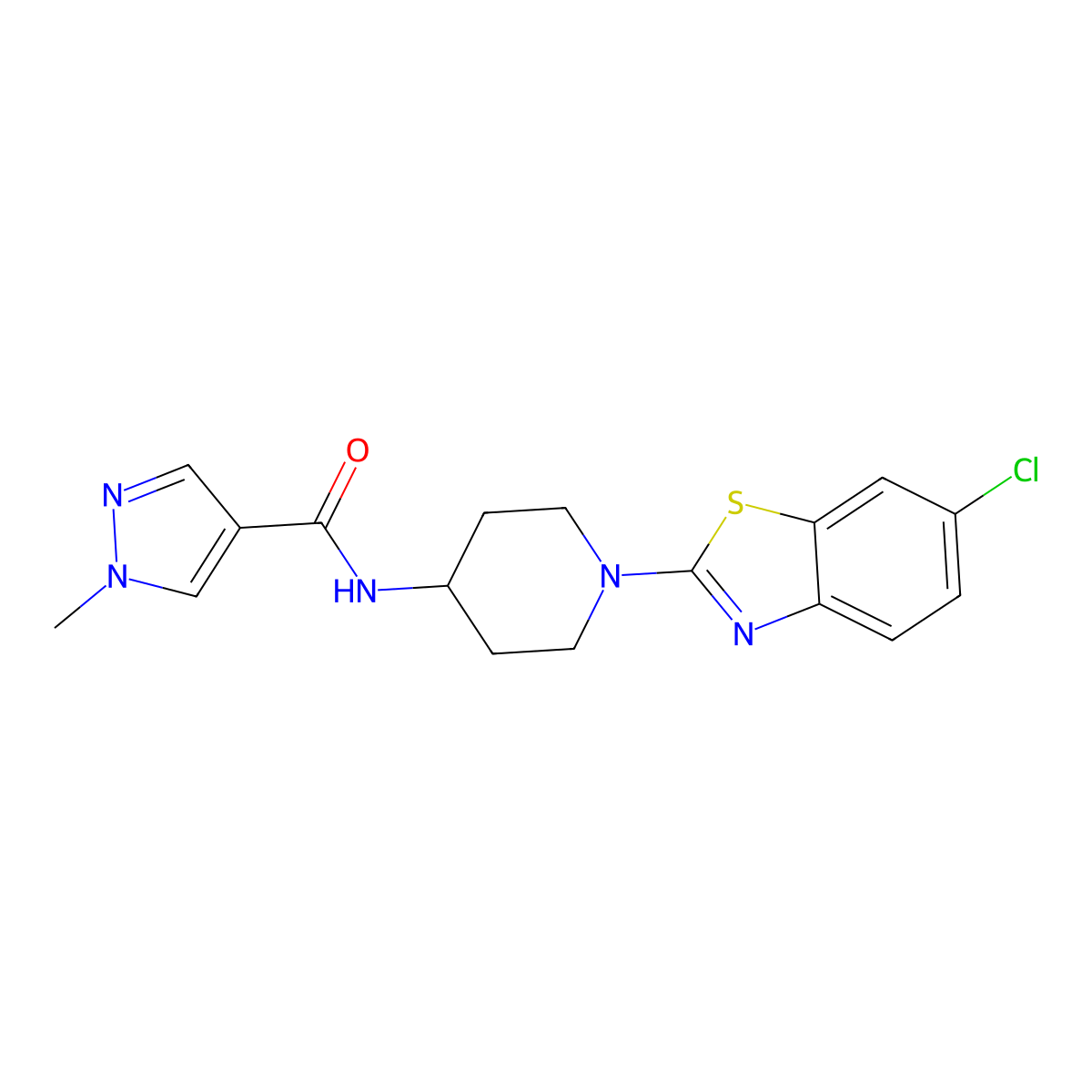 N-[1-(6-chloro-1,3-benzothiazol-2-yl)piperidin-4-yl]-1-methyl-1H-pyrazole-4-carboxamide molecular structure, CAS 3054607-43-8