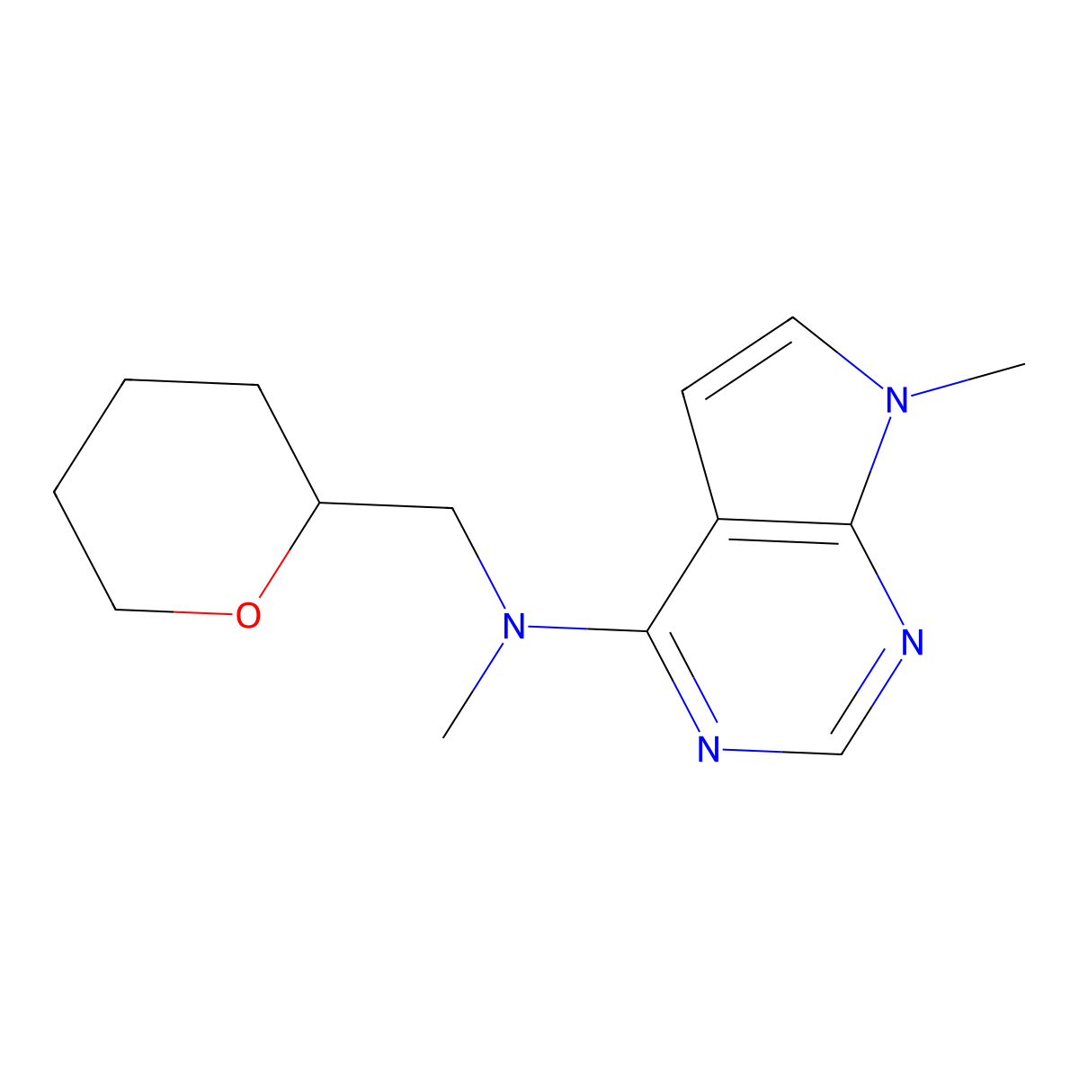 N,7-dimethyl-N-[(oxan-2-yl)methyl]-7H-pyrrolo[2,3-d]pyrimidin-4-amine molecular structure, CAS 3054607-44-9
