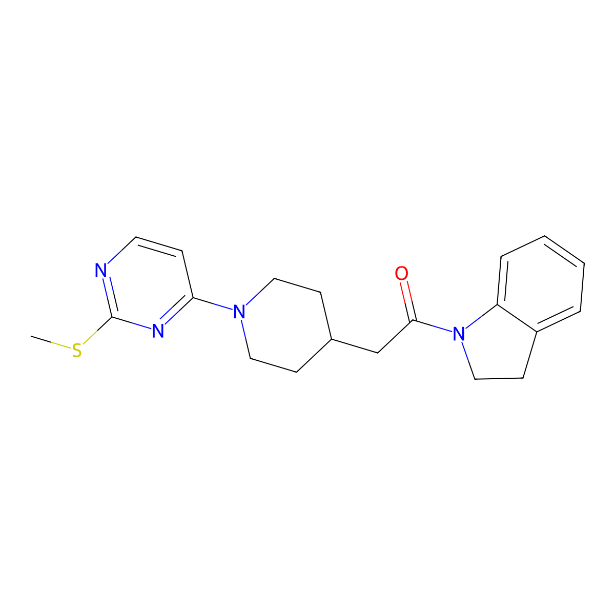 1-(2,3-dihydro-1H-indol-1-yl)-2-{1-[2-(methylsulfanyl)pyrimidin-4-yl]piperidin-4-yl}ethan-1-one molecular structure, CAS 3054607-46-1