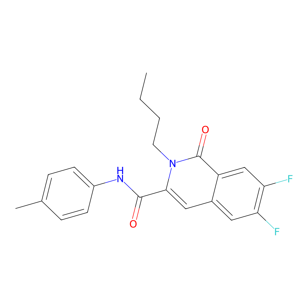 2-butyl-6,7-difluoro-N-(4-methylphenyl)-1-oxo-1,2-dihydroisoquinoline-3-carboxamide molecular structure, CAS 3054607-48-3