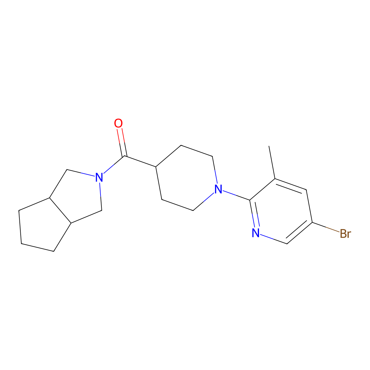 5-Bromo-3-methyl-2-(4-{octahydrocyclopenta[c]pyrrole-2-carbonyl}piperidin-1-yl)pyridine molecular structure, CAS 3054607-50-7