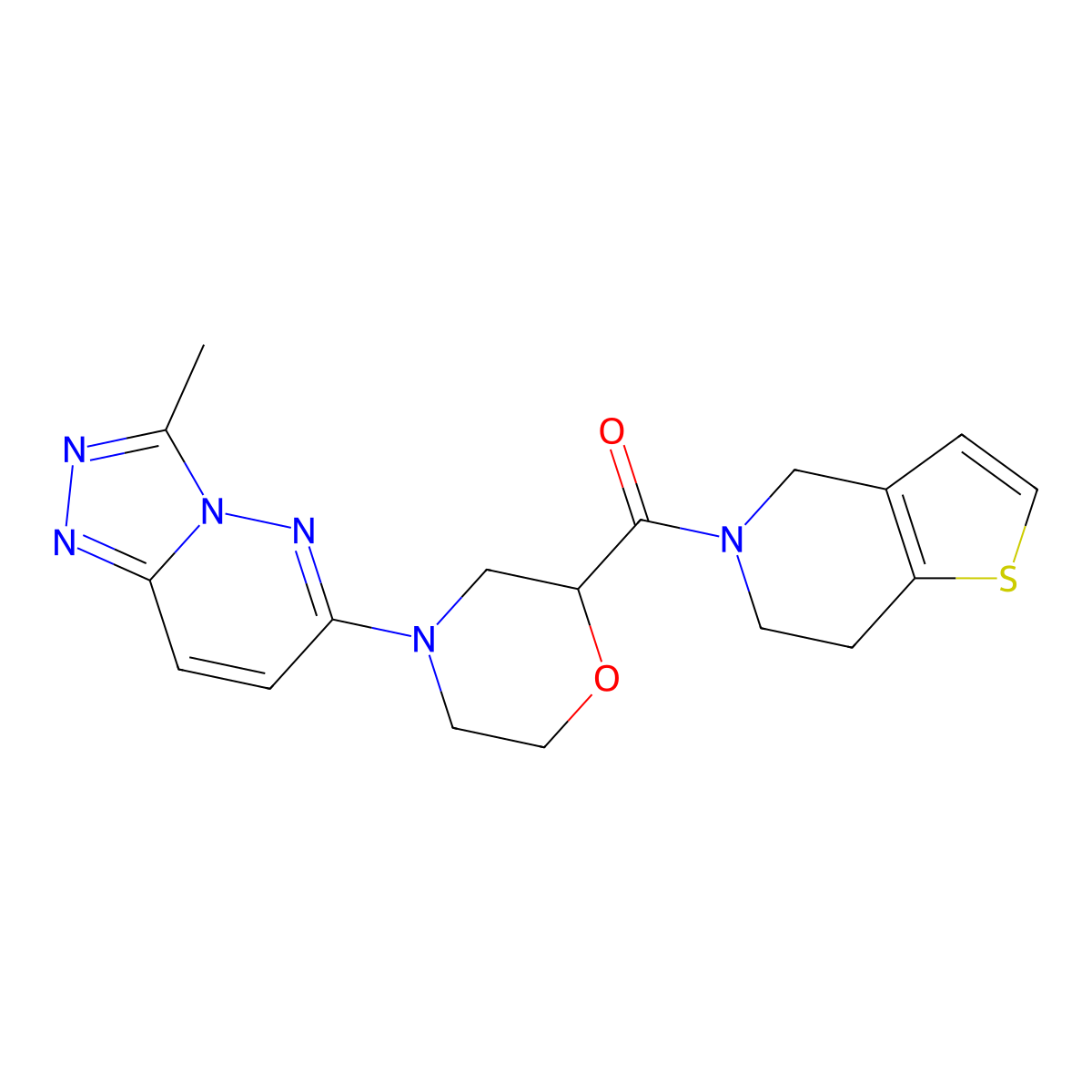 4-{3-methyl-[1,2,4]triazolo[4,3-b]pyridazin-6-yl}-2-{4H,5H,6H,7H-thieno[3,2-c]pyridine-5-carbonyl}morpholine molecular structure, CAS 3054607-51-8