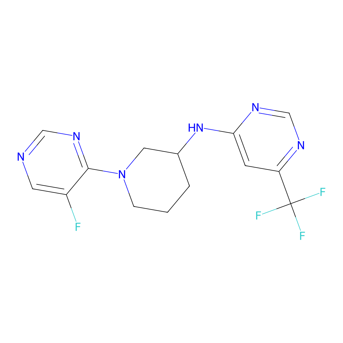 N-[1-(5-fluoropyrimidin-4-yl)piperidin-3-yl]-6-(trifluoromethyl)pyrimidin-4-amine molecular structure, CAS 3054607-56-3