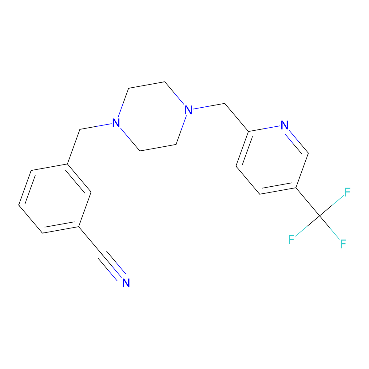 3-[[4-[[5-(Trifluoromethyl)pyridin-2-yl]methyl]piperazin-1-yl]methyl]benzonitr molecular structure, CAS 3054607-61-0