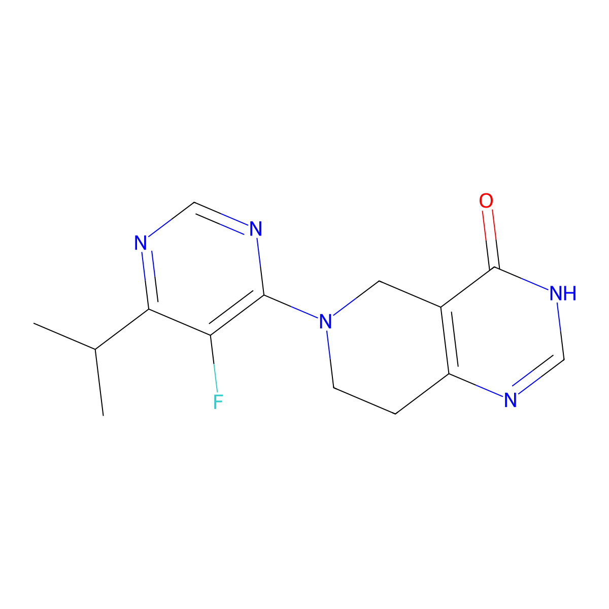 6-[5-fluoro-6-(propan-2-yl)pyrimidin-4-yl]-3H,4H,5H,6H,7H,8H-pyrido[4,3-d]pyrimidin-4-one molecular structure, CAS 3054607-68-7