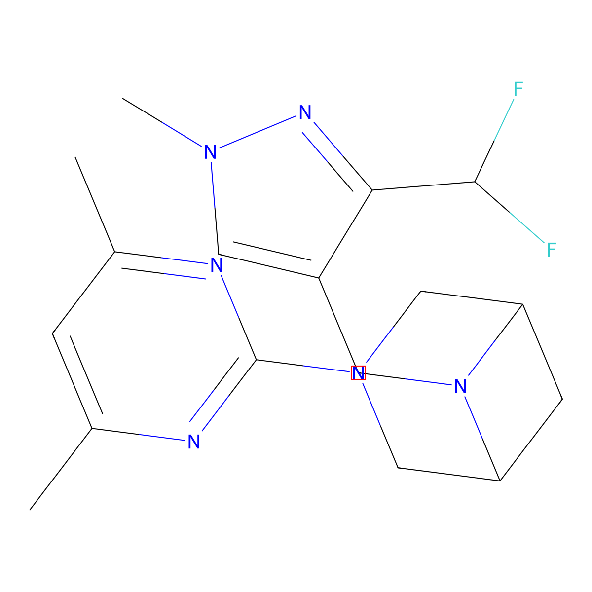 6-{[3-(difluoromethyl)-1-methyl-1H-pyrazol-4-yl]methyl}-3-(4,6-dimethylpyrimidin-2-yl)-3,6-diazabicyclo[3.1.1]heptane molecular structure, CAS 3054607-69-8