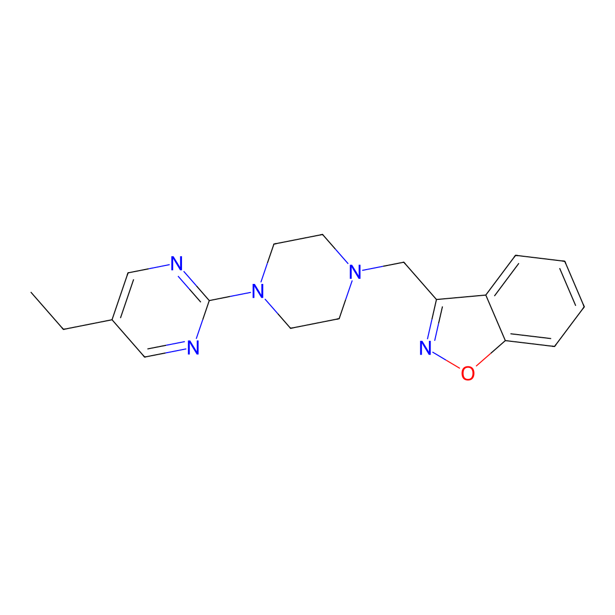 3-{[4-(5-Ethylpyrimidin-2-yl)piperazin-1-yl]methyl}-1,2-benzoxazole molecular structure, CAS 3054607-76-7