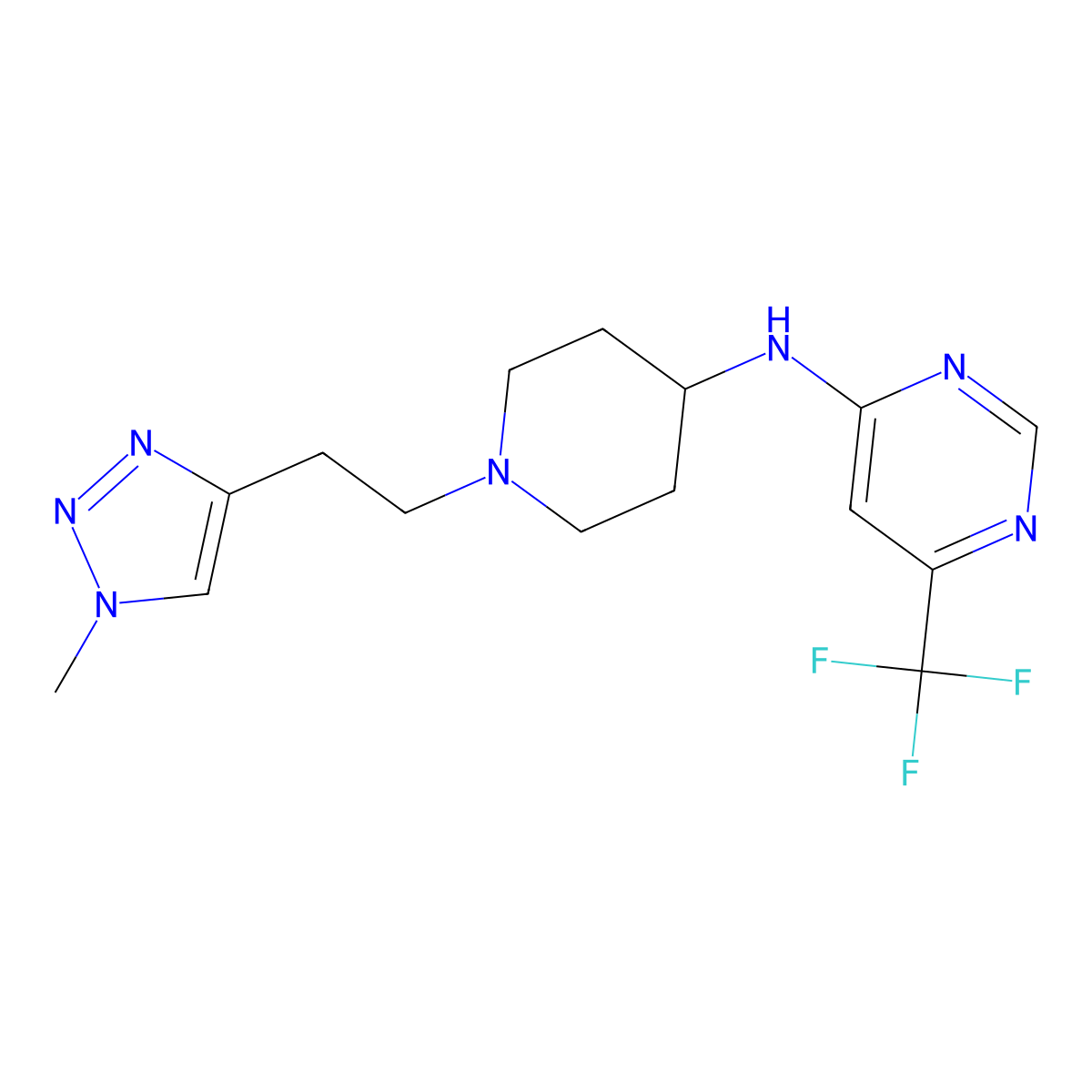 N-{1-[2-(1-methyl-1H-1,2,3-triazol-4-yl)ethyl]piperidin-4-yl}-6-(trifluoromethyl)pyrimidin-4-amine molecular structure, CAS 3054607-77-8