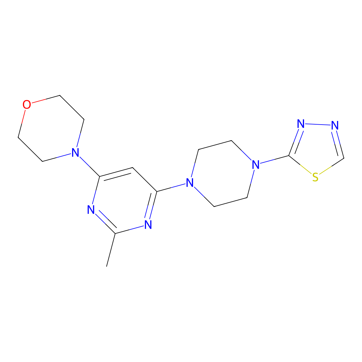 4-{2-Methyl-6-[4-(1,3,4-thiadiazol-2-yl)piperazin-1-yl]pyrimidin-4-yl}morpholine molecular structure, CAS 3054607-79-0