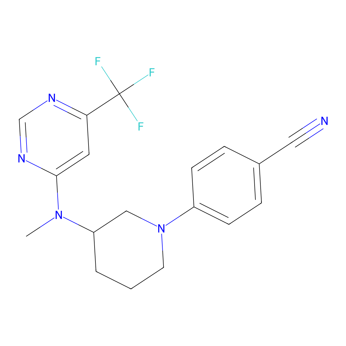 4-(3-{Methyl[6-(trifluoromethyl)pyrimidin-4-yl]amino}piperidin-1-yl)benzonitrile molecular structure, CAS 3054607-81-4