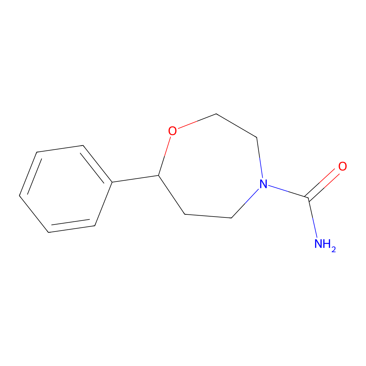 7-Phenyl-1,4-oxazepane-4-carboxamide molecular structure, CAS 3054607-82-5