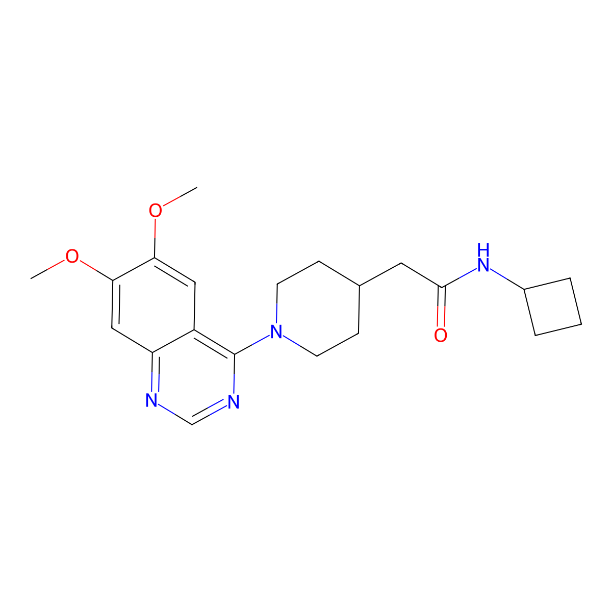 N-cyclobutyl-2-[1-(6,7-dimethoxyquinazolin-4-yl)piperidin-4-yl]acetamide molecular structure, CAS 3054607-83-6