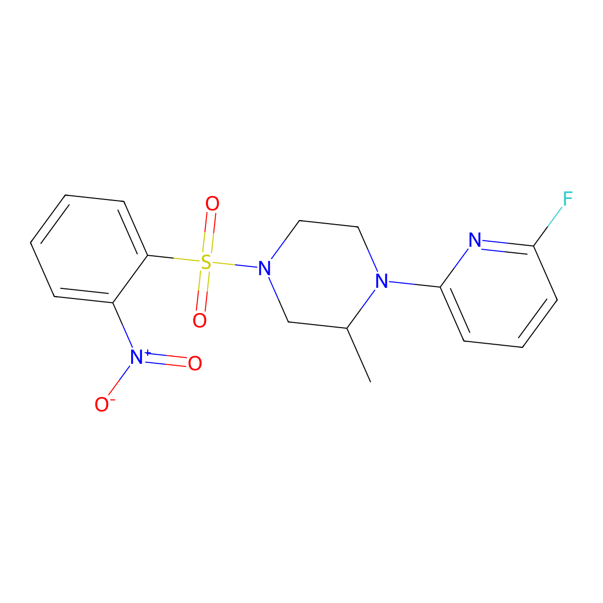 1-(6-Fluoropyridin-2-yl)-2-methyl-4-(2-nitrobenzenesulfonyl)piperazine molecular structure, CAS 3054607-84-7