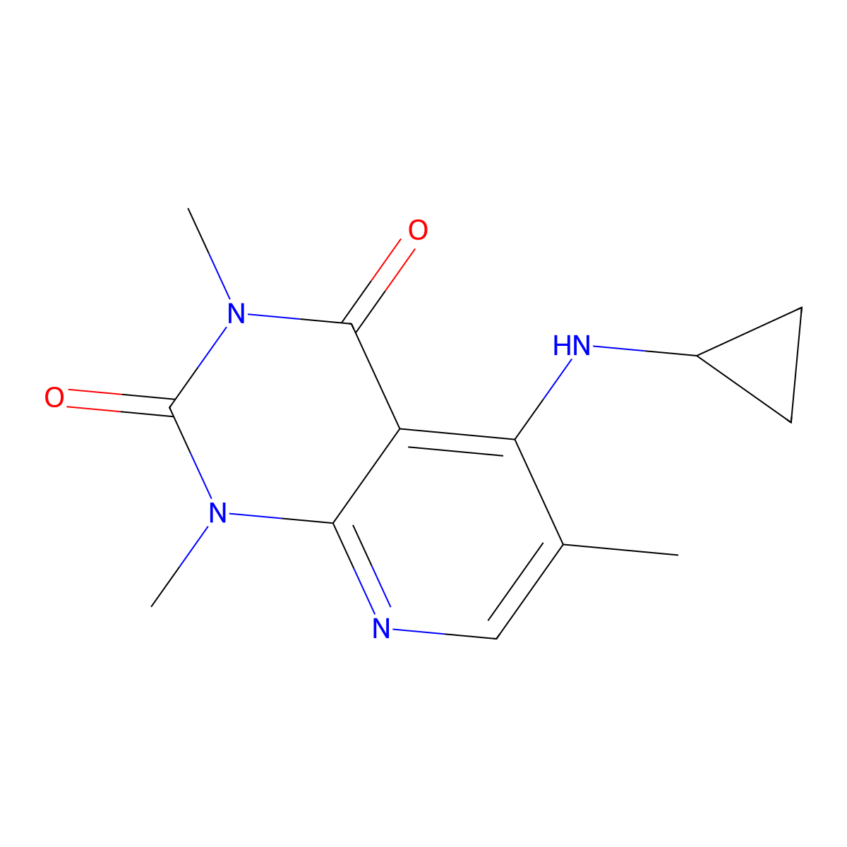 5-(cyclopropylamino)-1,3,6-trimethyl-1H,2H,3H,4H-pyrido[2,3-d]pyrimidine-2,4-dione molecular structure, CAS 3054607-86-9