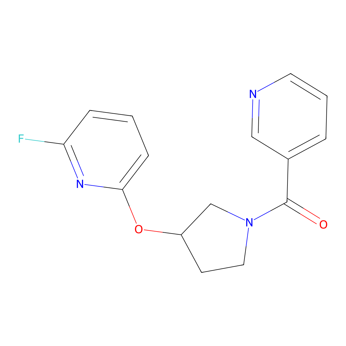 2-Fluoro-6-{[1-(pyridine-3-carbonyl)pyrrolidin-3-yl]oxy}pyridine molecular structure, CAS 3054607-88-1