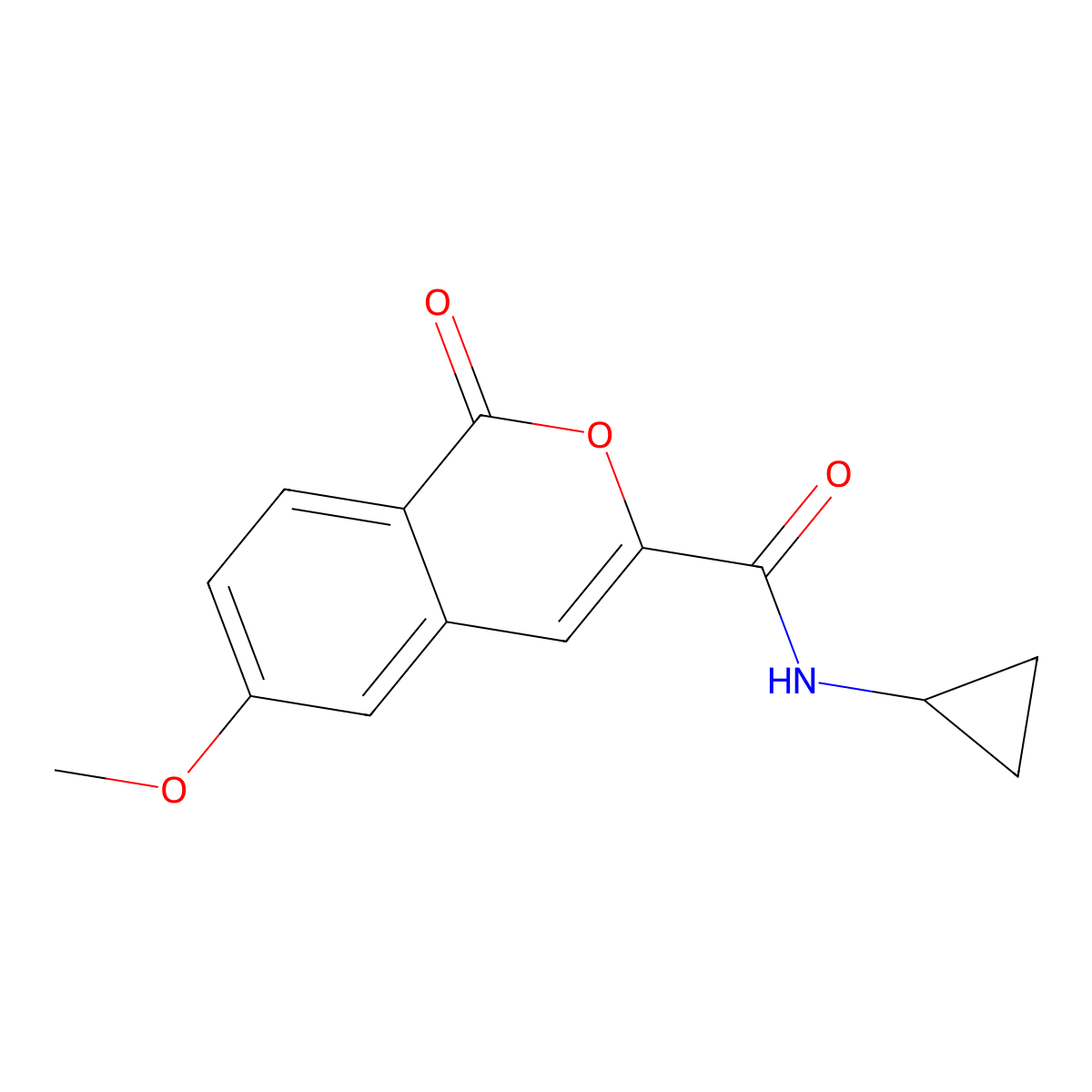 N-cyclopropyl-6-methoxy-1-oxo-1H-isochromene-3-carboxamide molecular structure, CAS 3054607-91-6