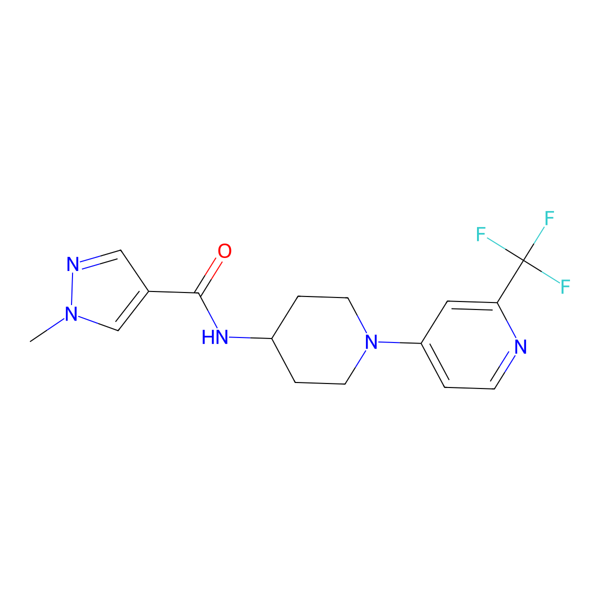 1-methyl-N-{1-[2-(trifluoromethyl)pyridin-4-yl]piperidin-4-yl}-1H-pyrazole-4-carboxamide molecular structure, CAS 3054607-92-7