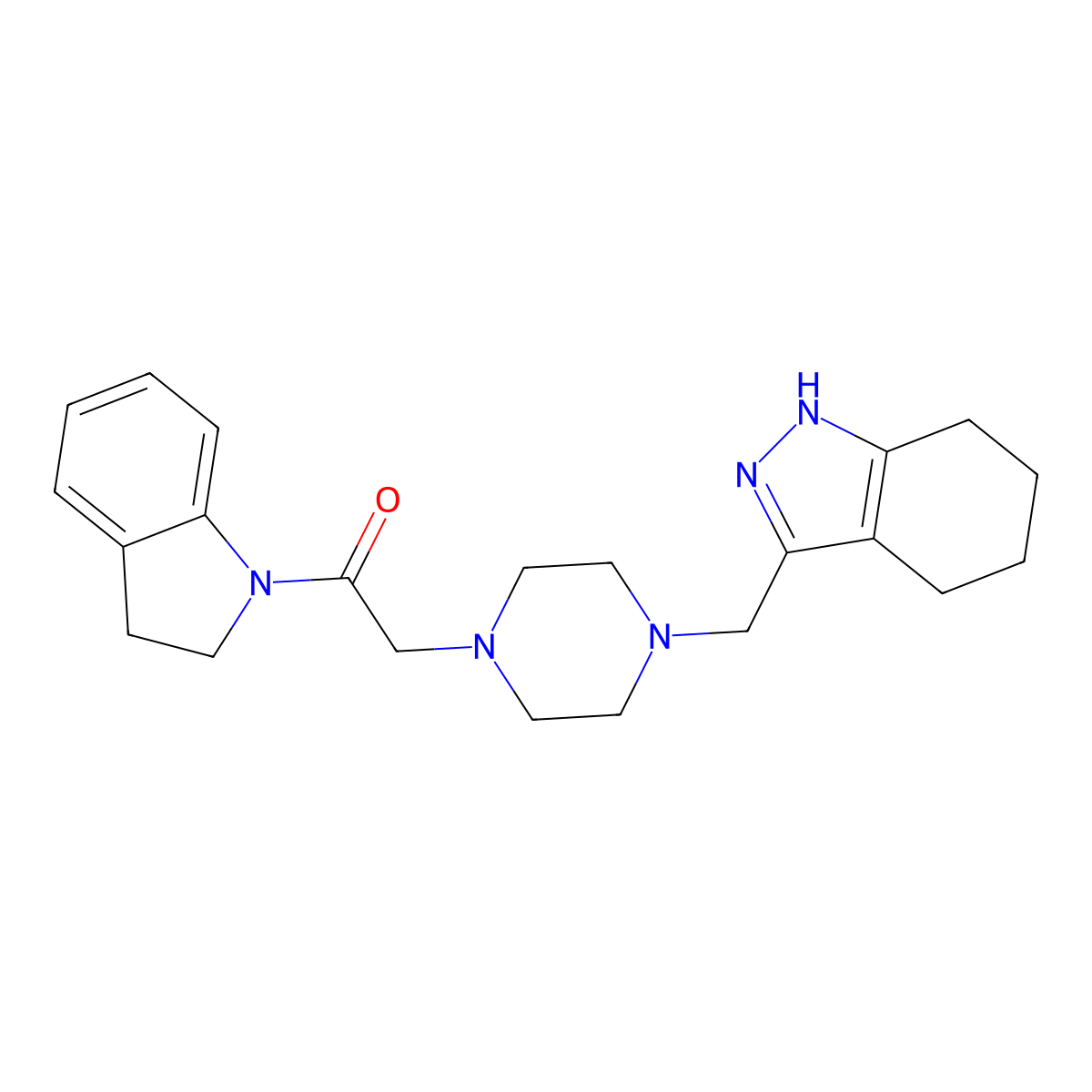 1-(2,3-dihydro-1H-indol-1-yl)-2-{4-[(4,5,6,7-tetrahydro-1H-indazol-3-yl)methyl]piperazin-1-yl}ethan-1-one molecular structure, CAS 3054607-95-0