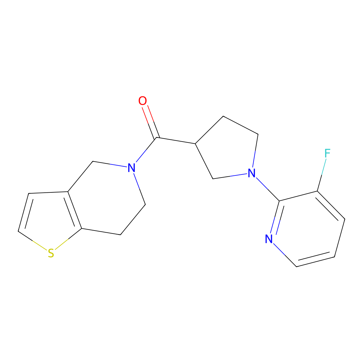 3-fluoro-2-(3-{4H,5H,6H,7H-thieno[3,2-c]pyridine-5-carbonyl}pyrrolidin-1-yl)pyridine molecular structure, CAS 3054608-00-0