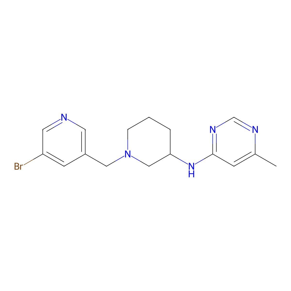 N-[1-[(5-bromo-3-pyridinyl)methyl]piperidin-3-yl]-6-methylpyrimidin-4-amine molecular structure, CAS 3054608-03-3