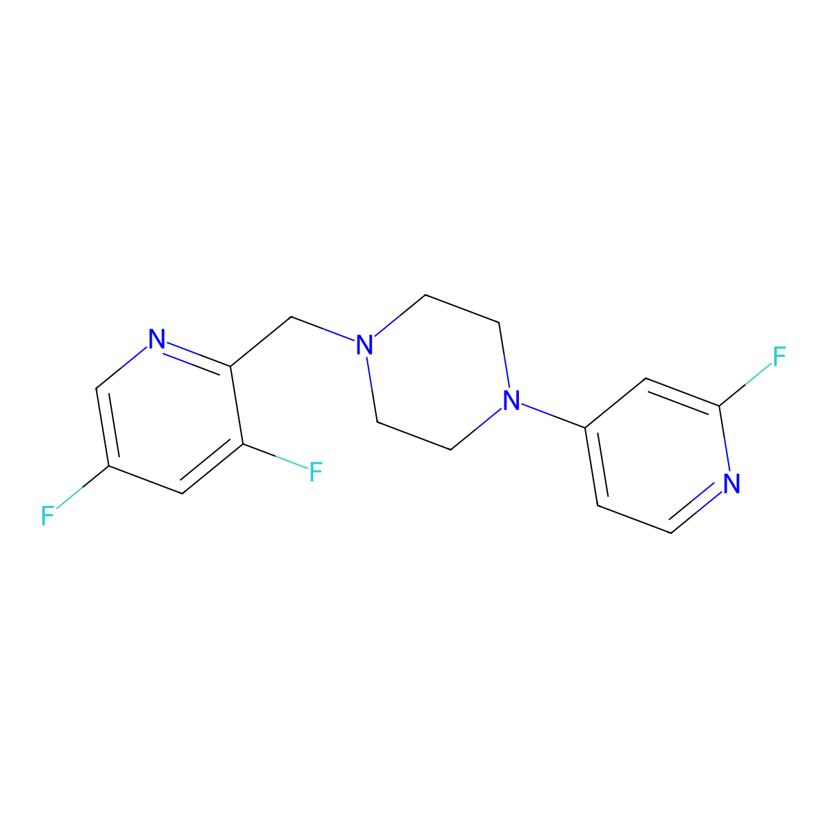1-[(3,5-Difluoropyridin-2-yl)methyl]-4-(2-fluoropyridin-4-yl)piperazine molecular structure, CAS 3054608-05-5