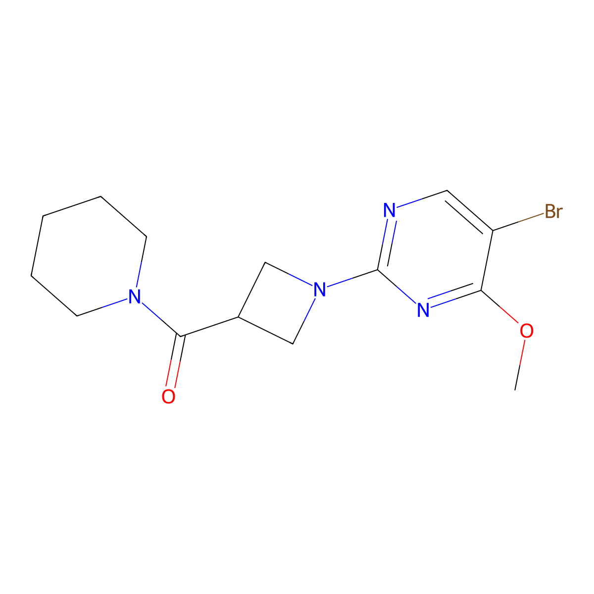5-Bromo-4-methoxy-2-[3-(piperidine-1-carbonyl)azetidin-1-yl]pyrimidine molecular structure, CAS 3054608-06-6