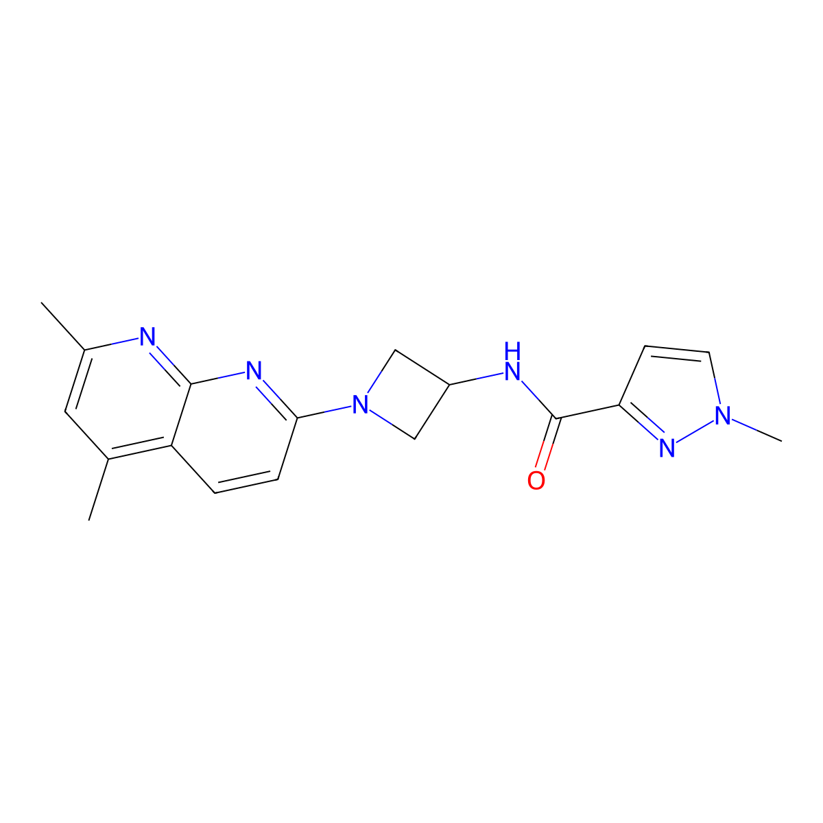 N-[1-(5,7-dimethyl-1,8-naphthyridin-2-yl)azetidin-3-yl]-1-methyl-1H-pyrazole-3-carboxamide molecular structure, CAS 3054608-10-2