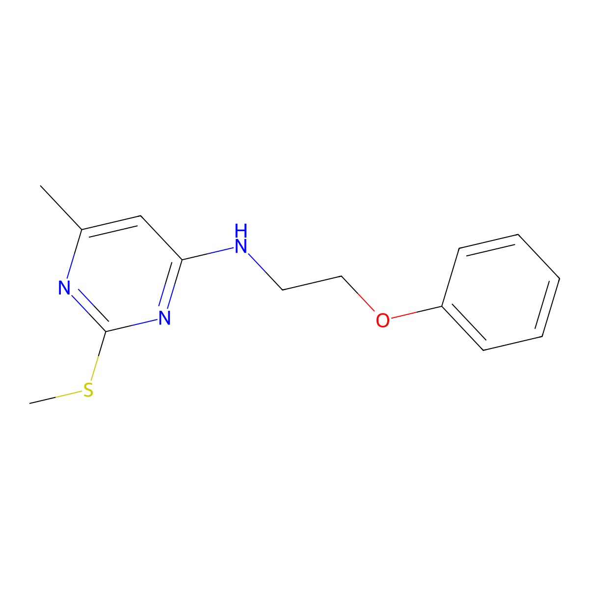 6-methyl-2-(methylsulfanyl)-N-(2-phenoxyethyl)pyrimidin-4-amine molecular structure, CAS 3054608-11-3
