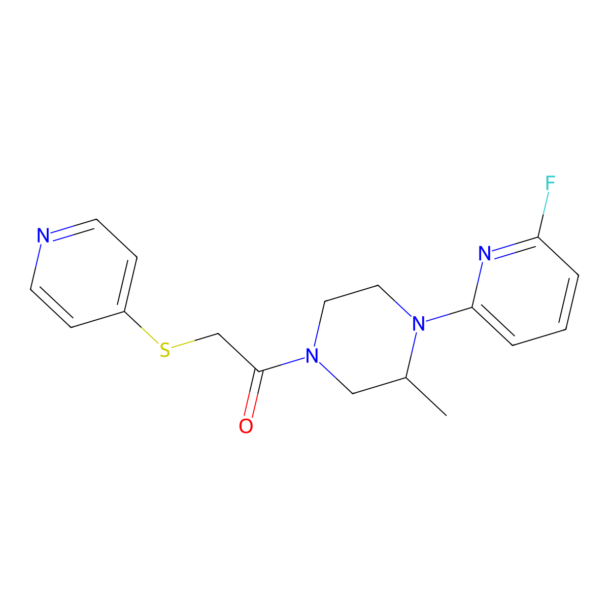 1-[4-(6-Fluoropyridin-2-yl)-3-methylpiperazin-1-yl]-2-(pyridin-4-ylsulfanyl)ethan-1-one molecular structure, CAS 3054608-14-6